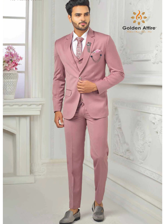 Premium Dusty Rose Groom Suit, 3-Piece Wedding Suit for Men