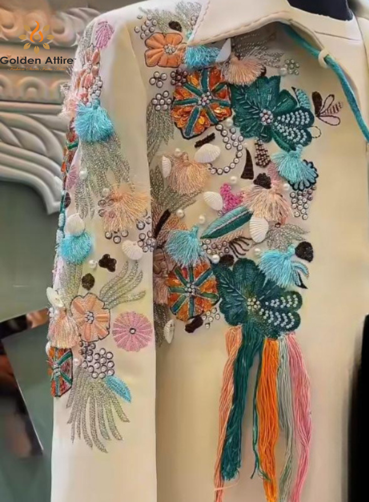 Groom Jacket Embroidered Pearls Tassels Handmade Luxury Wedding Reception