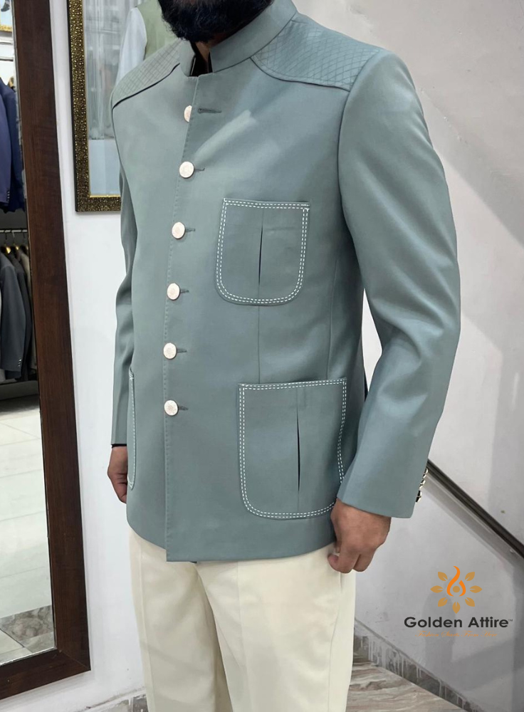 Elegant Sage Green Jodhpuri Suit for Men, Wedding Bandhgala Suit