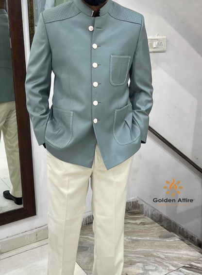 Elegant Sage Green Jodhpuri Suit for Men, Wedding Bandhgala Suit