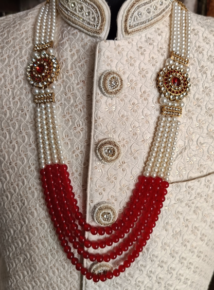 Maroon Pearl Groom Necklace, Indian Wedding Sherwani Kantha
