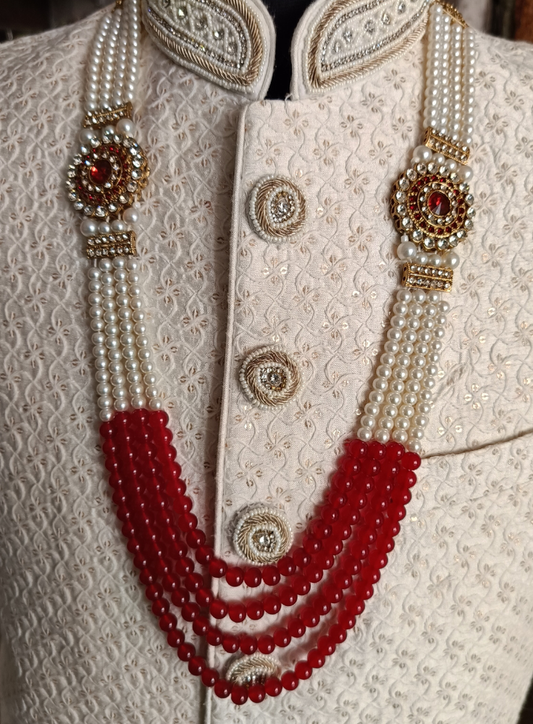 Maroon Pearl Groom Necklace, Indian Wedding Sherwani Kantha