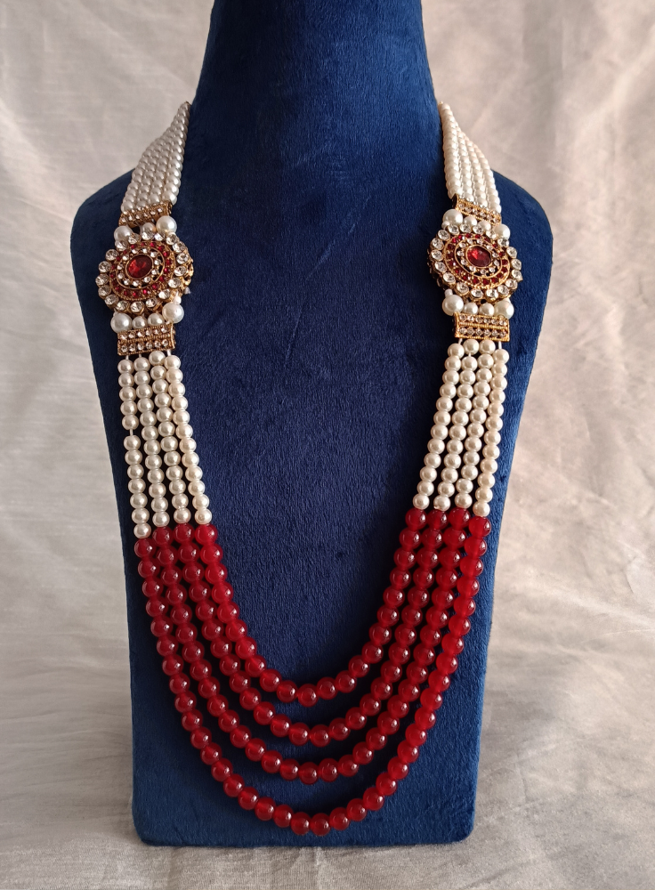 Maroon Pearl Groom Necklace, Indian Wedding Sherwani Kantha
