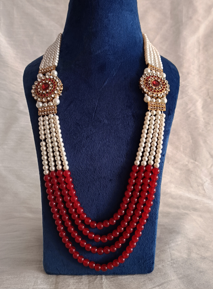 Maroon Pearl Groom Necklace, Indian Wedding Sherwani Kantha