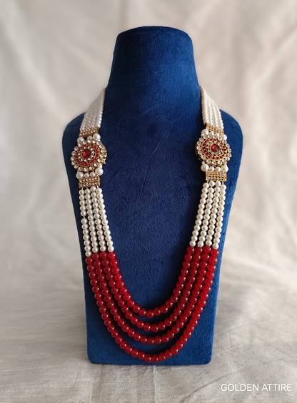 Maroon Pearl Groom Necklace, Indian Wedding Sherwani Kantha