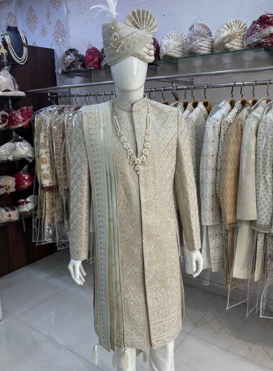 Ivory Premium Sherwani for Men, Wedding Groom Outfit