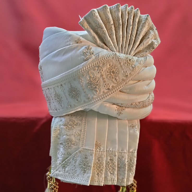 Indian Groom Turban & Shawl Set, Ivory Safa Stole for Men, Wedding Sherwani Accessory