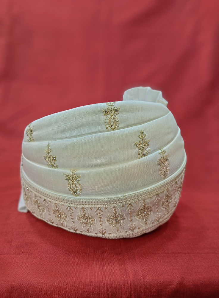 Indian Groom Turban & Shawl Set, Ivory Safa Stole for Men, Wedding Sherwani Accessory