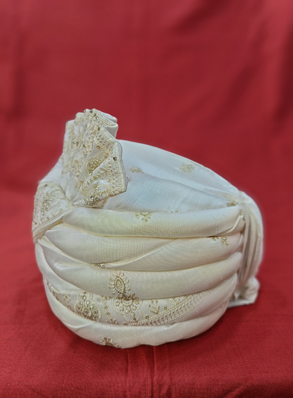 Indian Groom Turban & Shawl Set, Ivory Safa Stole for Men, Wedding Sherwani Accessory