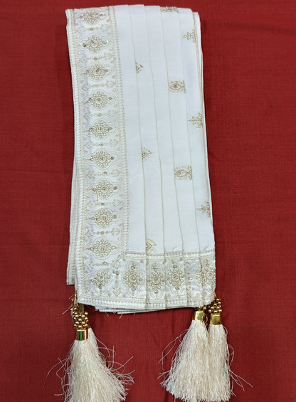 Indian Groom Turban & Shawl Set, Ivory Safa Stole for Men, Wedding Sherwani Accessory
