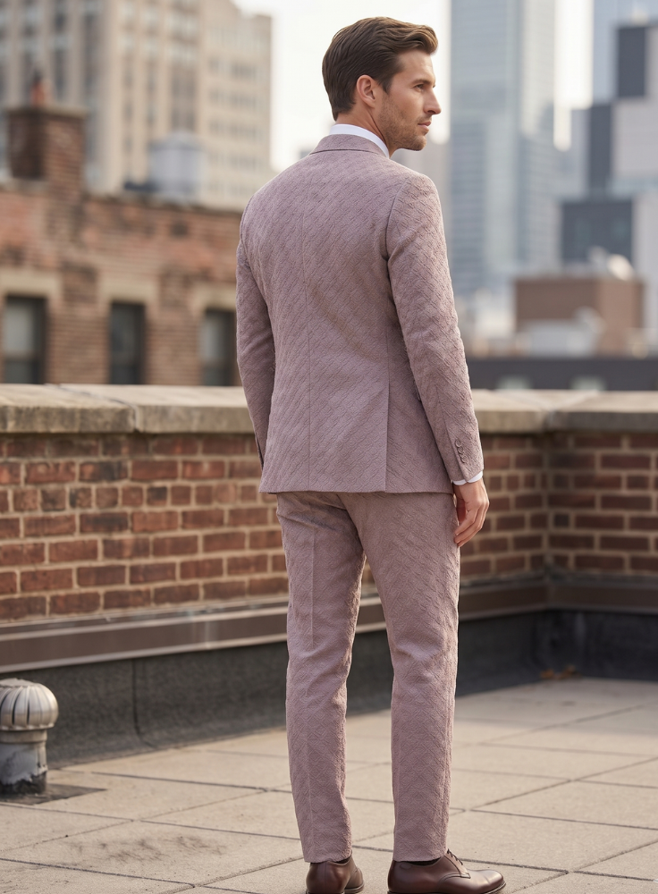 Dusty Rose Textured Jacquard Two Piece Suit, Custom Fit Wedding Outfit for Men