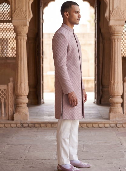 Dusty Rose Indo Western Sherwani for Groom, Elegant Achkan Set for Wedding Reception Engagement