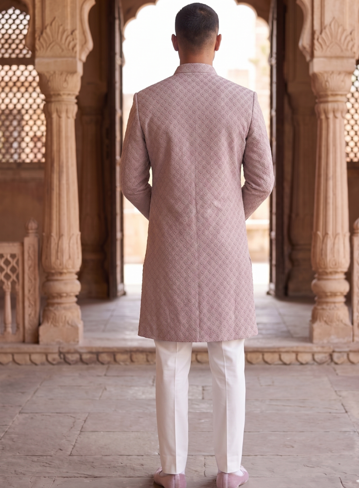 Dusty Rose Indo Western Sherwani for Groom, Elegant Achkan Set for Wedding Reception Engagement