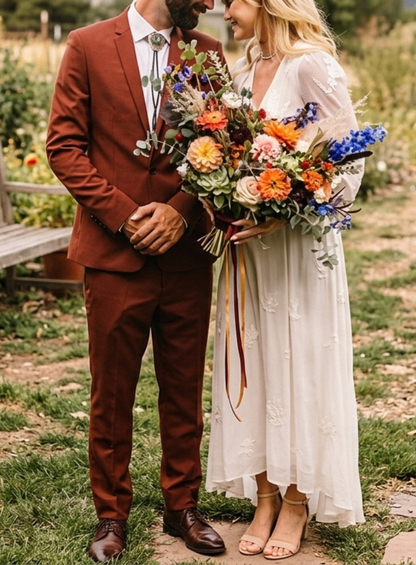 Rust Men's Wedding Suit Two Piece, Terracotta Groom Outfit for Outdoor Ceremony