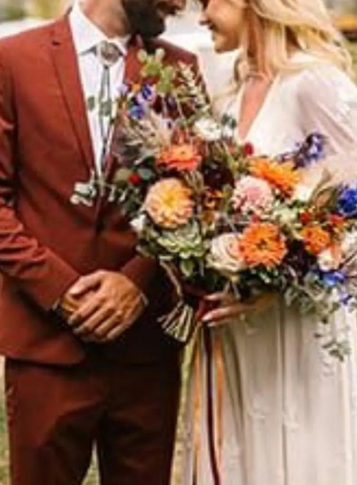 Rust Men's Wedding Suit Two Piece, Terracotta Groom Outfit for Outdoor Ceremony