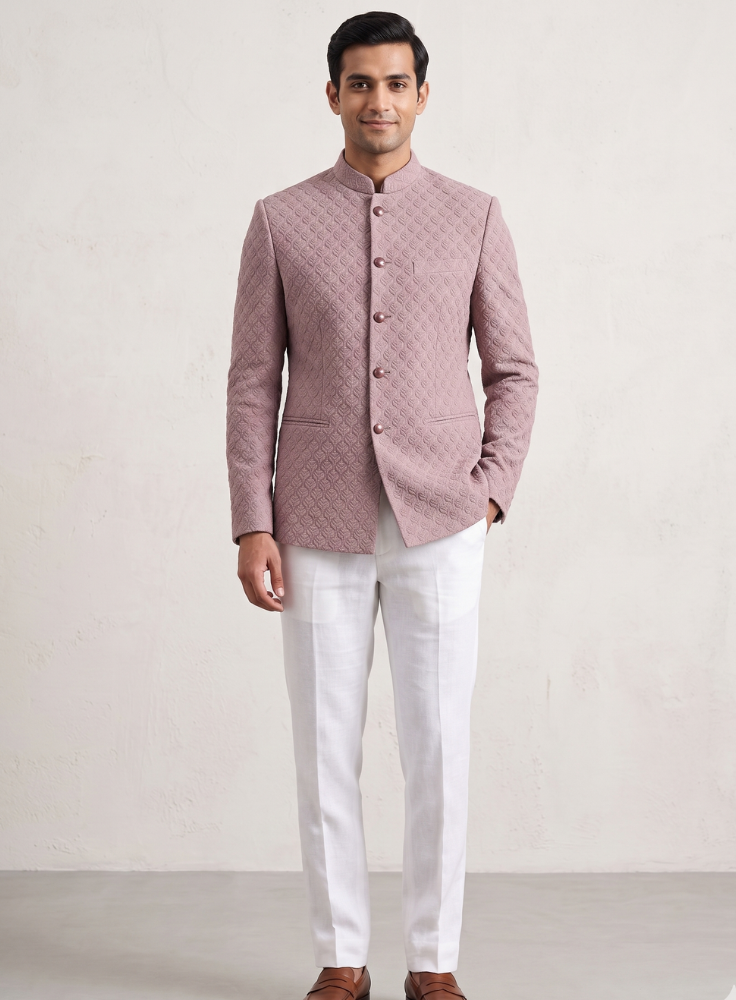Dusty Rose Bandhgala Jodhpuri Suit for Men