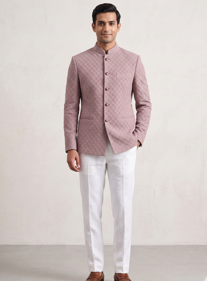 Dusty Rose Bandhgala Jodhpuri Suit for Men