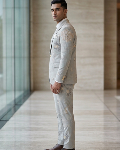 Ice Blue Double Breasted Luxury Wedding Suit for Men