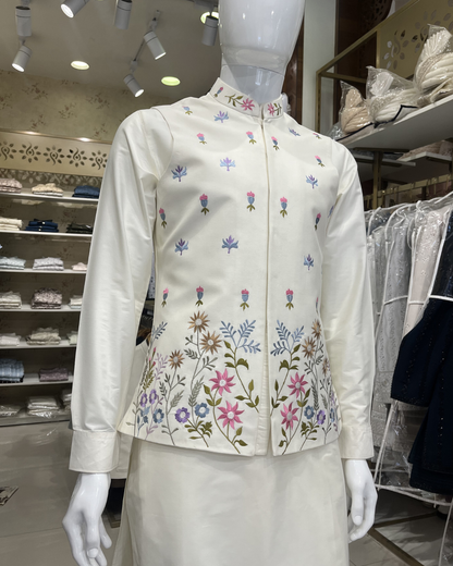 Ivory Wedding Groom Kurta Jacket Set, Bandhgala Nehru Jacket
