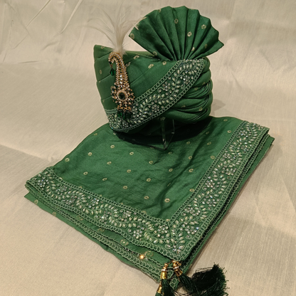 Emerald Green Groom Turban Set for Men with Shawl & Safa Stole