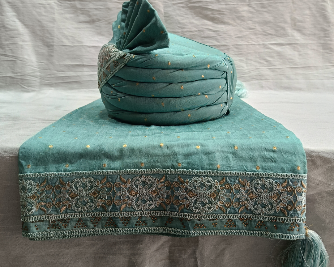 Dusty Blue Wedding Turban Set for Men, Groom Safa with Shawl