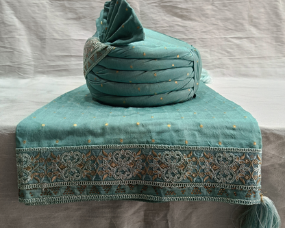 Dusty Blue Wedding Turban Set for Men, Groom Safa with Shawl