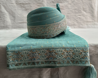 Dusty Blue Wedding Turban Set for Men, Groom Safa with Shawl