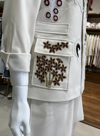 Ivory Artisan Nehru Jacket, Jacket Set for Wedding Groom