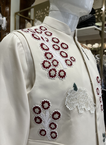 Ivory Artisan Nehru Jacket, Jacket Set for Wedding Groom