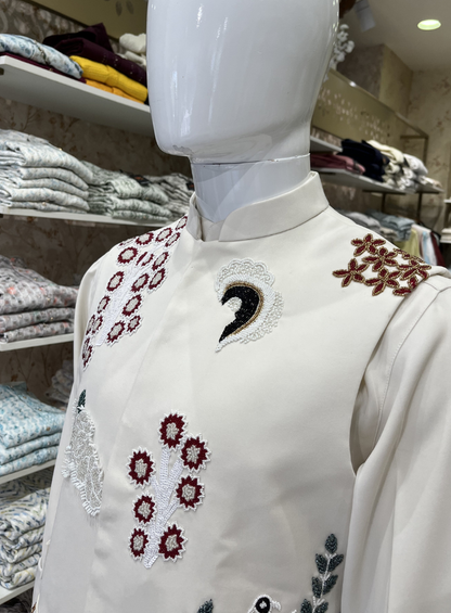 Ivory Artisan Nehru Jacket, Jacket Set for Wedding Groom