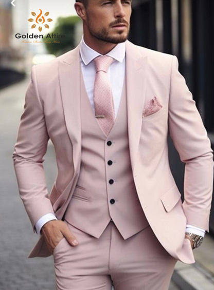 Light Pink Three Piece Suit with Black Buttons, dusty pink suit