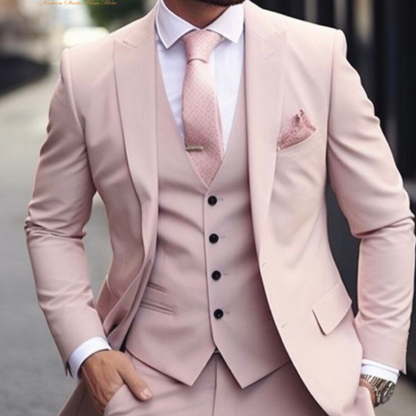 Light Pink Three Piece Suit with Black Buttons, dusty pink suit