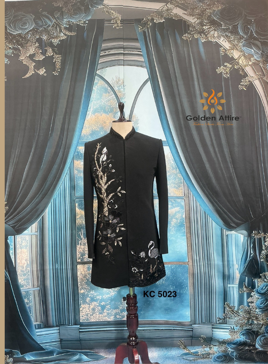 Luxury Black Indo-Western Sherwani for Groom
