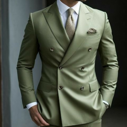 Elegant Double-Breast Suit in Sage Green - Sophisticated and Comfortable