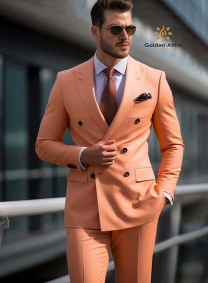 Light Orange double breasted suit for men with Black Buttons
