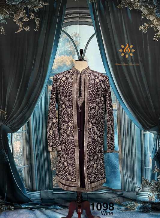 Wine Shrug Indo-Western Sherwani for Groom