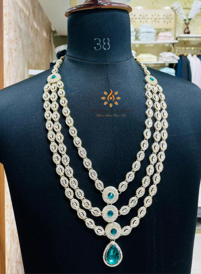 Ivory Kundan Groom Necklace with Green Stone Mala, Sherwani Jewelry Set