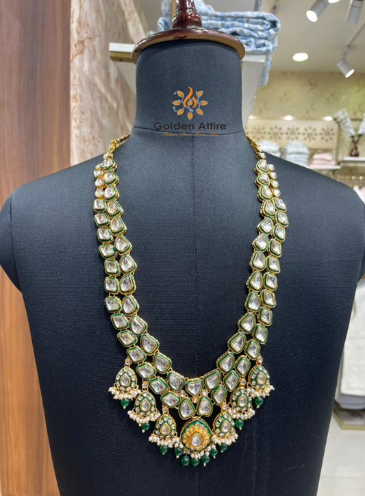Regal Ivory & Green Stone Maharaja Necklace for Groom