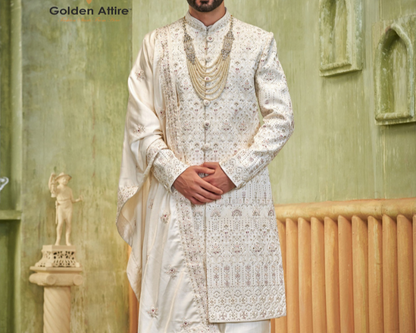 White Sherwani For Groom, Groom Wedding Dress, Wedding Sherwani, Groom Outfit,