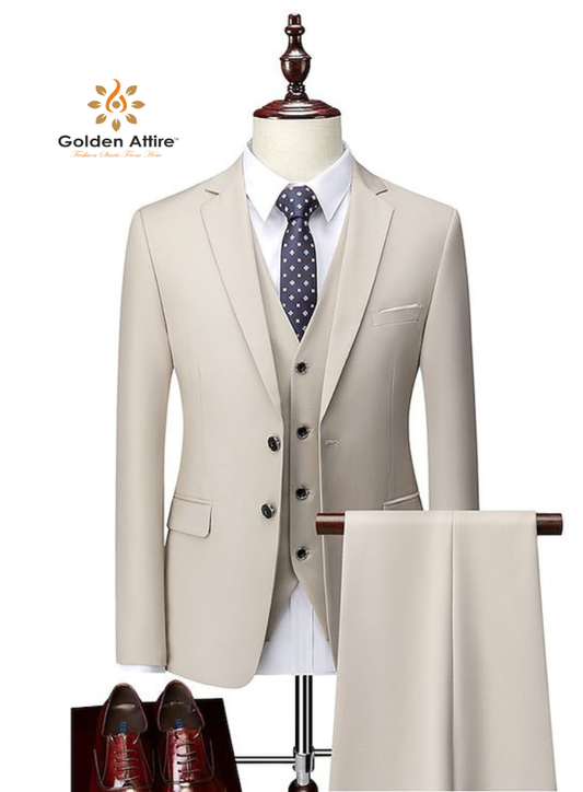 Men's Cream Groom Suit, Premium Three-Piece, Indian Wedding Suits