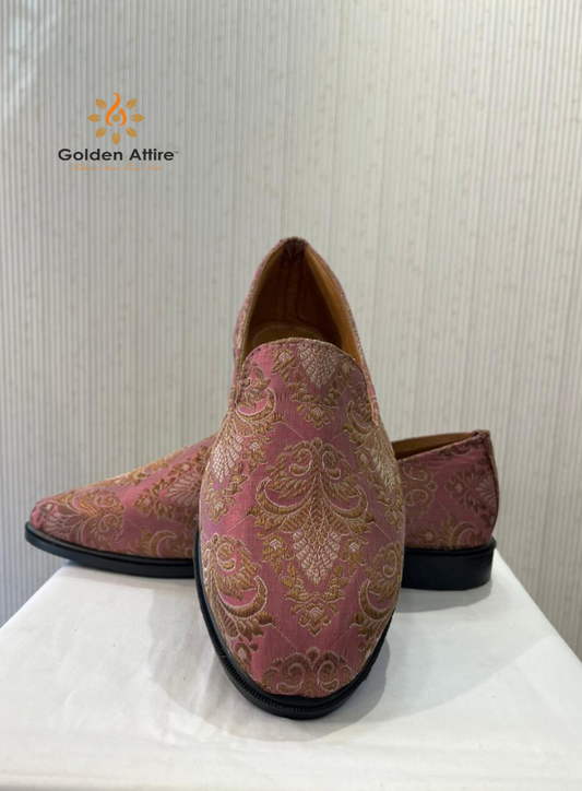Dusty Rose Handmade Mojari Loafers, Elegant Groom Shoes for Sherwani, Men's Wedding Loafers