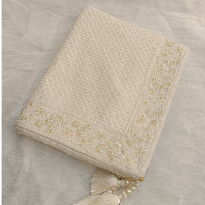 Ivory Embroidered Groom Turban, Lightweight & Adjustable Turban for Sherwani