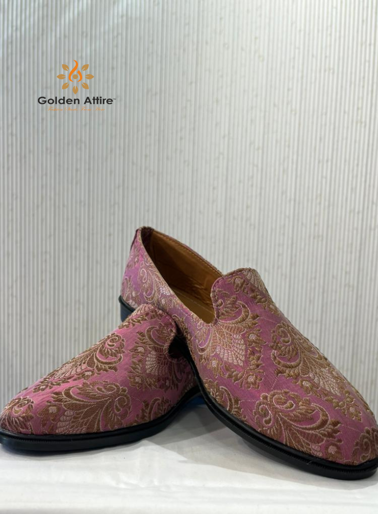 Dusty Rose Handmade Mojari Loafers, Elegant Groom Shoes for Sherwani, Men's Wedding Loafers