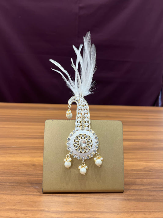 Ivory Groom Kalangi & Kalgi Set | Stone Detailing Turban Jewelry | Golden Attire |
