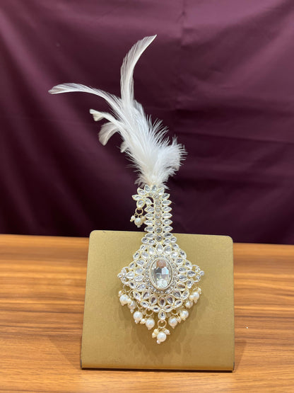 Ivory Kundan Kalgi | Groom Turban Accessory | Golden Attire® | Turban brooch | Free Shipping