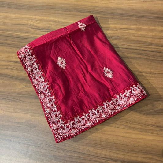 Red Embroidered Groom Shawl and Turban Set for Sherwani