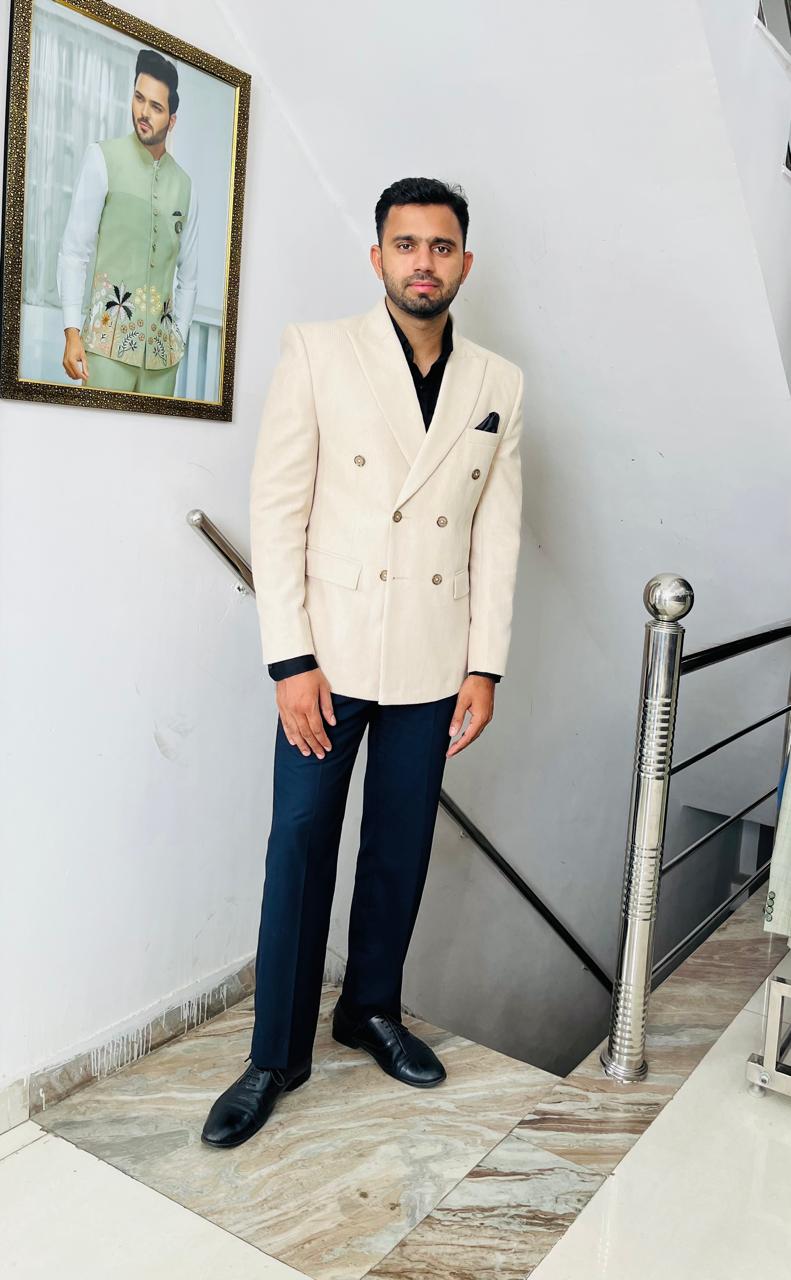 Ivory Corduroy Groom Suit | Double Breasted Wedding Suit