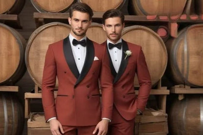 Classic Brown Double-Breasted Suit in Tweed Fabric – Timeless Elegance & Sophisticated Style