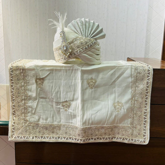 Cream Indian Wedding Turban Shawl for Groom