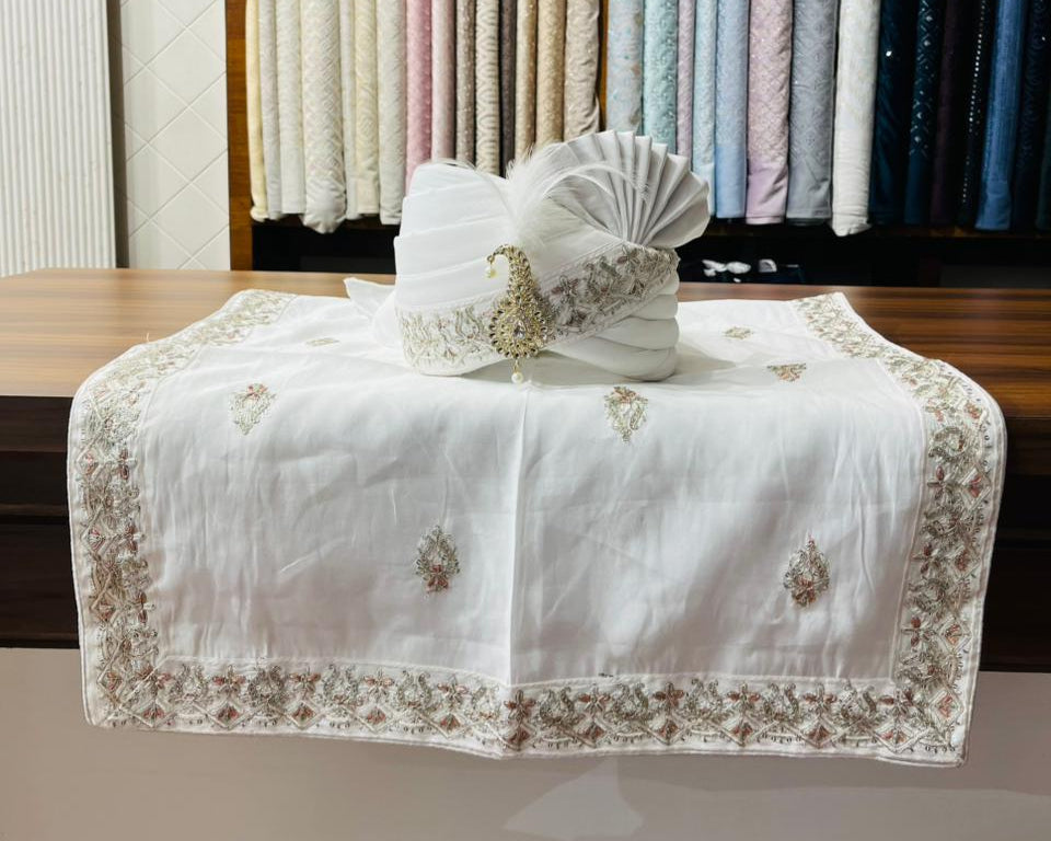 Premium Ivory Indian Groom Turban, Lightweight & Adjustable Safa for Sherwani